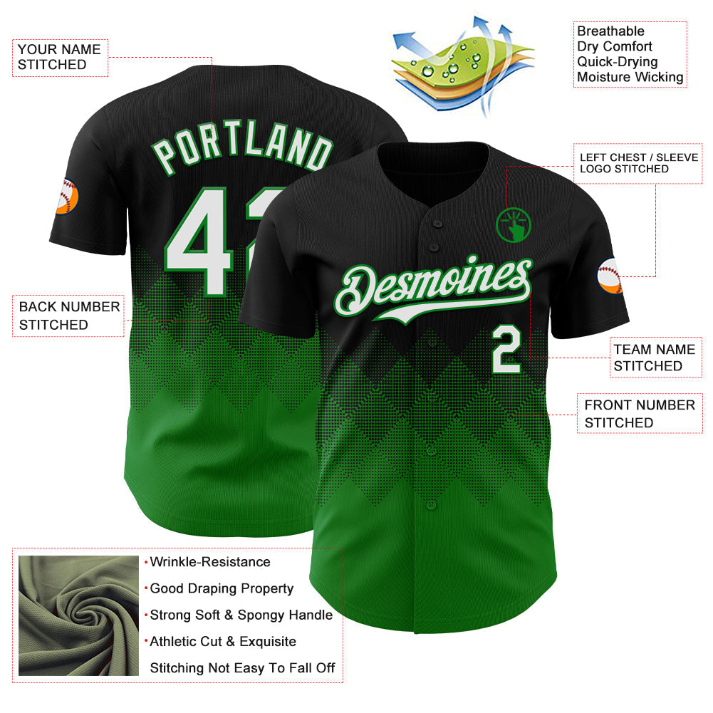 Custom Black White-Grass Green 3D Gradient Square Shape Authentic Baseball Jersey - Sky-Custom