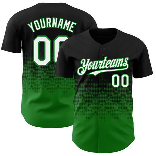 Custom Black White-Grass Green 3D Gradient Square Shape Authentic Baseball Jersey - Sky-Custom