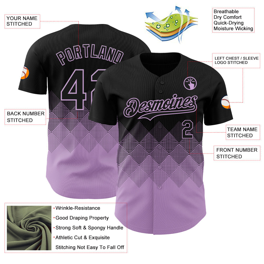 Custom Black Light Purple 3D Gradient Square Shape Authentic Baseball Jersey - Sky-Custom