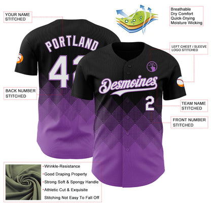 Custom Black White-Medium Purple 3D Gradient Square Shape Authentic Baseball Jersey - Sky-Custom