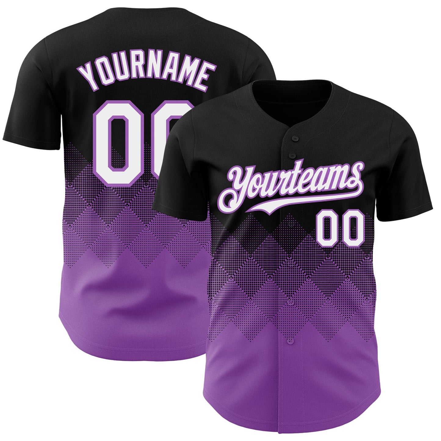 Custom Black White-Medium Purple 3D Gradient Square Shape Authentic Baseball Jersey - Sky-Custom