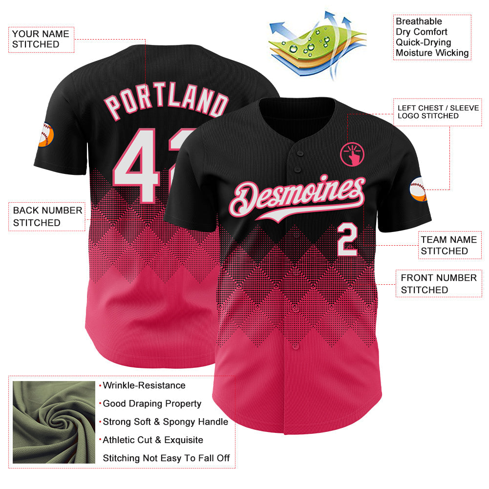 Custom Black White-Neon Pink 3D Gradient Square Shape Authentic Baseball Jersey - Sky-Custom
