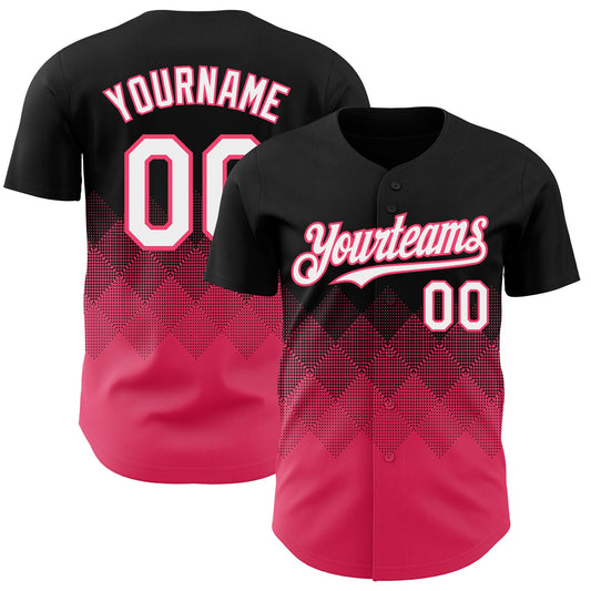 Custom Black White-Neon Pink 3D Gradient Square Shape Authentic Baseball Jersey - Sky-Custom
