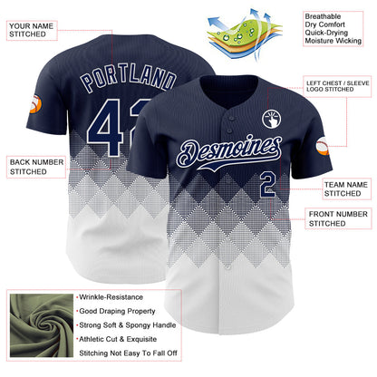Custom Navy White 3D Gradient Square Shape Authentic Baseball Jersey - Sky-Custom