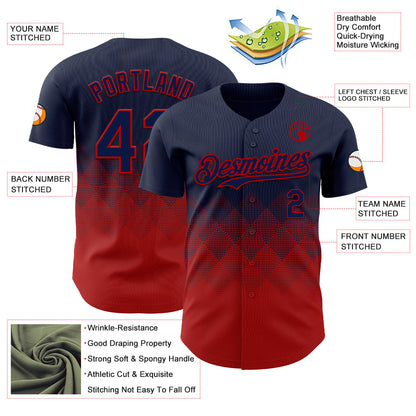 Custom Navy Red 3D Gradient Square Shape Authentic Baseball Jersey - Sky-Custom