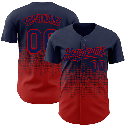 Custom Navy Red 3D Gradient Square Shape Authentic Baseball Jersey - Sky-Custom