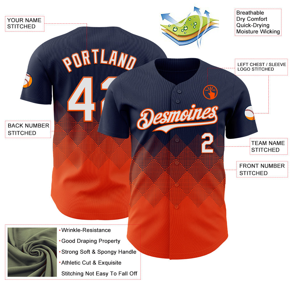 Custom Navy White-Orange 3D Gradient Square Shape Authentic Baseball Jersey - Sky-Custom
