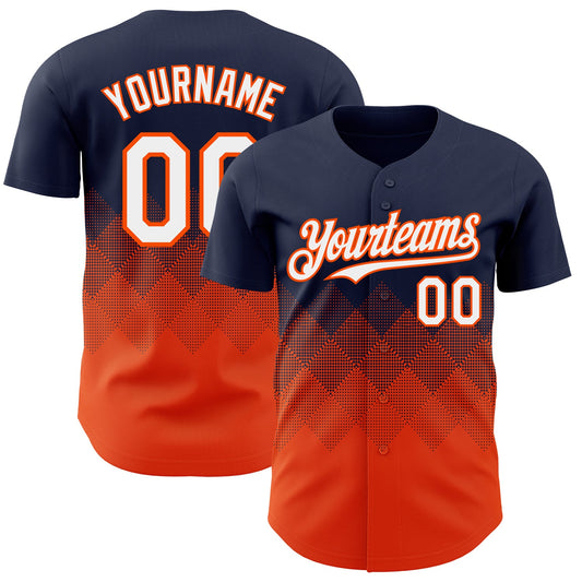 Custom Navy White-Orange 3D Gradient Square Shape Authentic Baseball Jersey - Sky-Custom