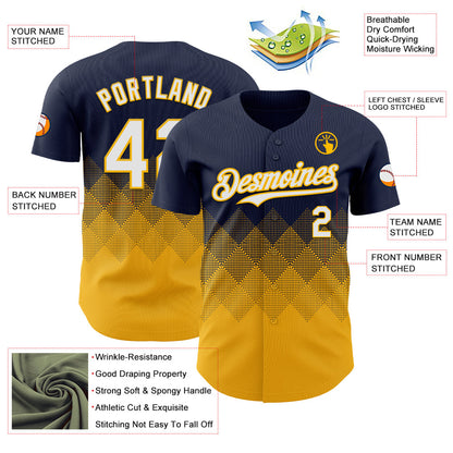 Custom Navy White-Gold 3D Gradient Square Shape Authentic Baseball Jersey - Sky-Custom