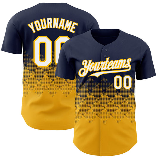 Custom Navy White-Gold 3D Gradient Square Shape Authentic Baseball Jersey - Sky-Custom