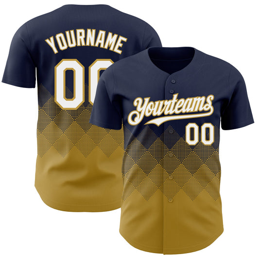 Custom Navy White-Old Gold 3D Gradient Square Shape Authentic Baseball Jersey - Sky-Custom