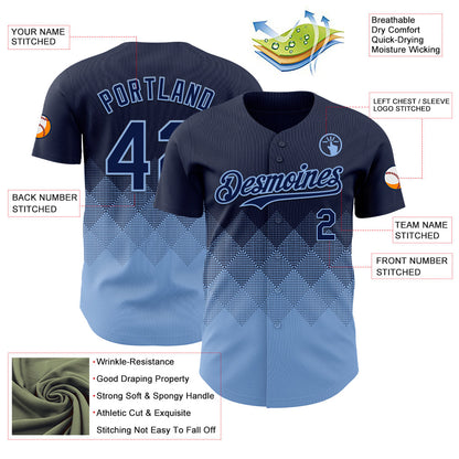 Custom Navy Light Blue 3D Gradient Square Shape Authentic Baseball Jersey - Sky-Custom