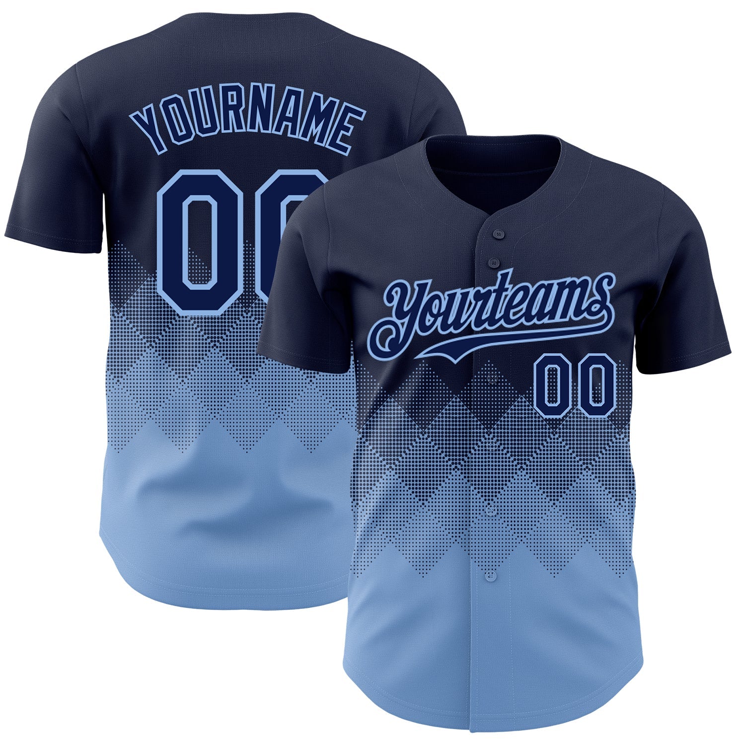 Custom Navy Light Blue 3D Gradient Square Shape Authentic Baseball Jersey - Sky-Custom