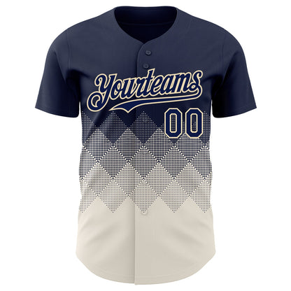 Custom Navy Cream 3D Gradient Square Shape Authentic Baseball Jersey - Sky-Custom