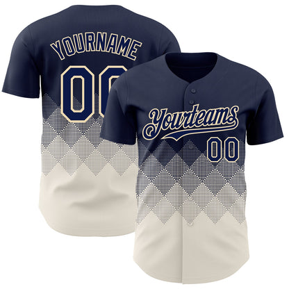 Custom Navy Cream 3D Gradient Square Shape Authentic Baseball Jersey - Sky-Custom