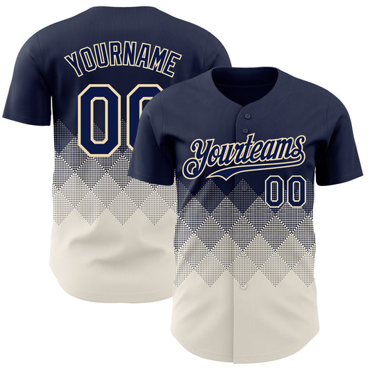Custom Navy Cream 3D Gradient Square Shape Authentic Baseball Jersey - Sky-Custom