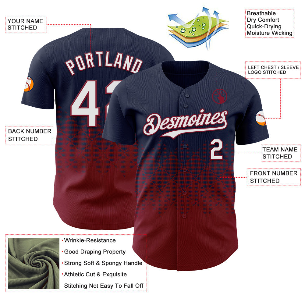 Custom Navy White-Crimson 3D Gradient Square Shape Authentic Baseball Jersey - Sky-Custom