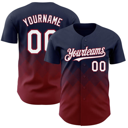 Custom Navy White-Crimson 3D Gradient Square Shape Authentic Baseball Jersey - Sky-Custom