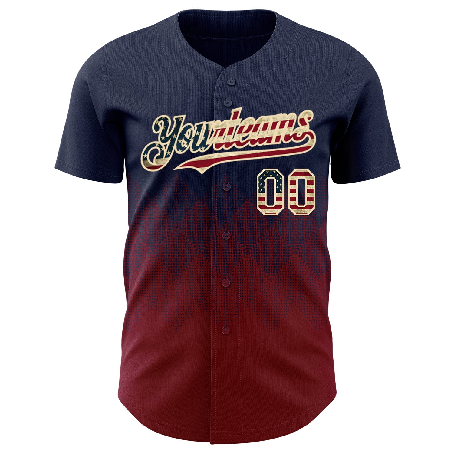 Custom Navy Vintage USA Flag Crimson-Cream 3D Gradient Square Shape Authentic Baseball Jersey - Sky-Custom