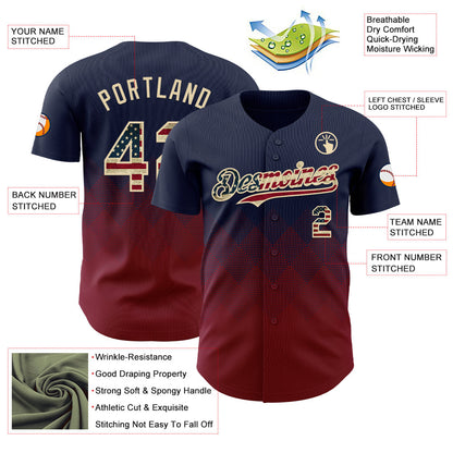 Custom Navy Vintage USA Flag Crimson-Cream 3D Gradient Square Shape Authentic Baseball Jersey - Sky-Custom