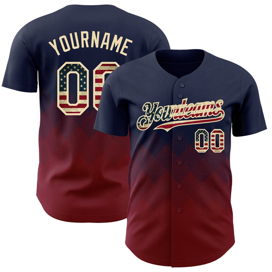 Custom Navy Vintage USA Flag Crimson-Cream 3D Gradient Square Shape Authentic Baseball Jersey - Sky-Custom