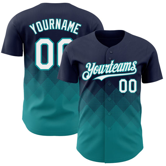 Custom Navy White-Teal 3D Gradient Square Shape Authentic Baseball Jersey - Sky-Custom