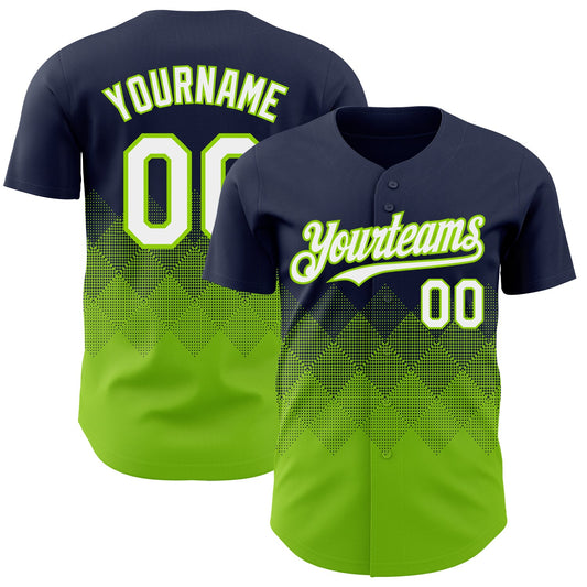 Custom Navy White-Neon Green 3D Gradient Square Shape Authentic Baseball Jersey - Sky-Custom