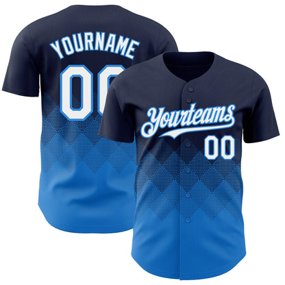 Custom Navy White-Electric Blue 3D Gradient Square Shape Authentic Baseball Jersey - Sky-Custom