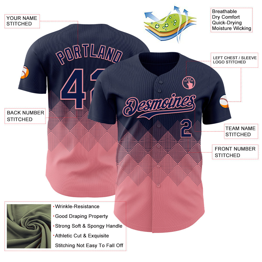Custom Navy Medium Pink 3D Gradient Square Shape Authentic Baseball Jersey - Sky-Custom