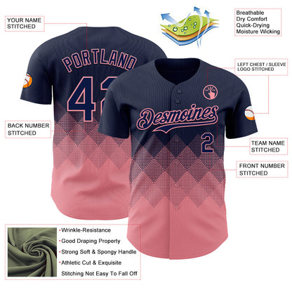 Custom Navy Medium Pink 3D Gradient Square Shape Authentic Baseball Jersey - Sky-Custom