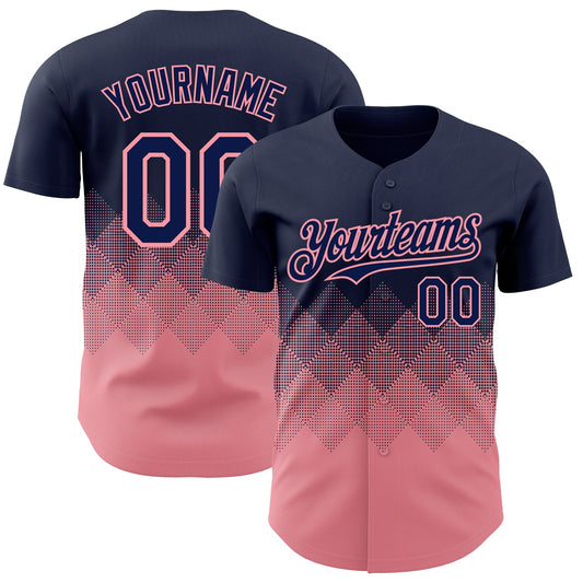 Custom Navy Medium Pink 3D Gradient Square Shape Authentic Baseball Jersey - Sky-Custom