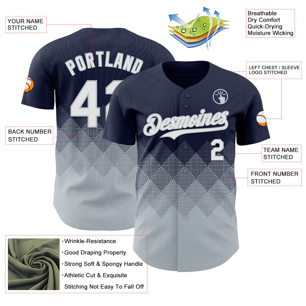 Custom Navy White-Silver 3D Gradient Square Shape Authentic Baseball Jersey - Sky-Custom
