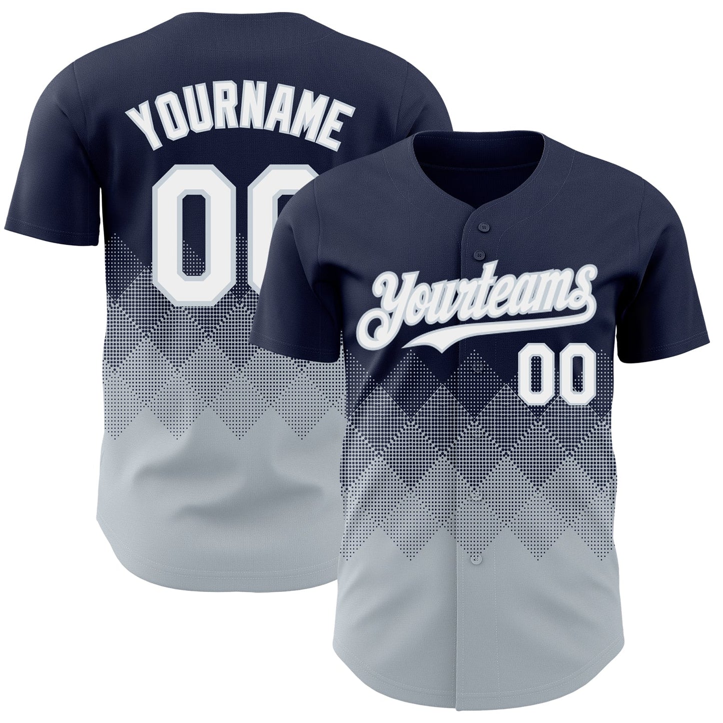 Custom Navy White-Silver 3D Gradient Square Shape Authentic Baseball Jersey - Sky-Custom