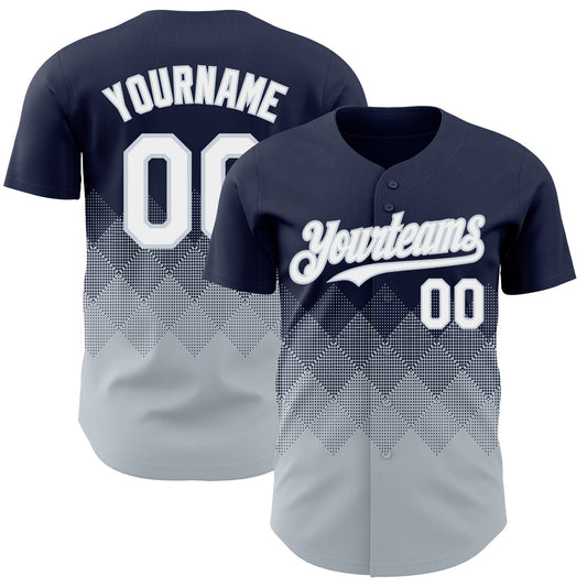 Custom Navy White-Silver 3D Gradient Square Shape Authentic Baseball Jersey - Sky-Custom