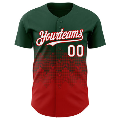 Custom Green White-Red 3D Gradient Square Shape Authentic Baseball Jersey - Sky-Custom