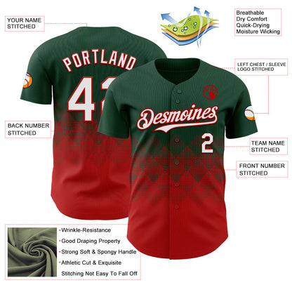 Custom Green White-Red 3D Gradient Square Shape Authentic Baseball Jersey - Sky-Custom