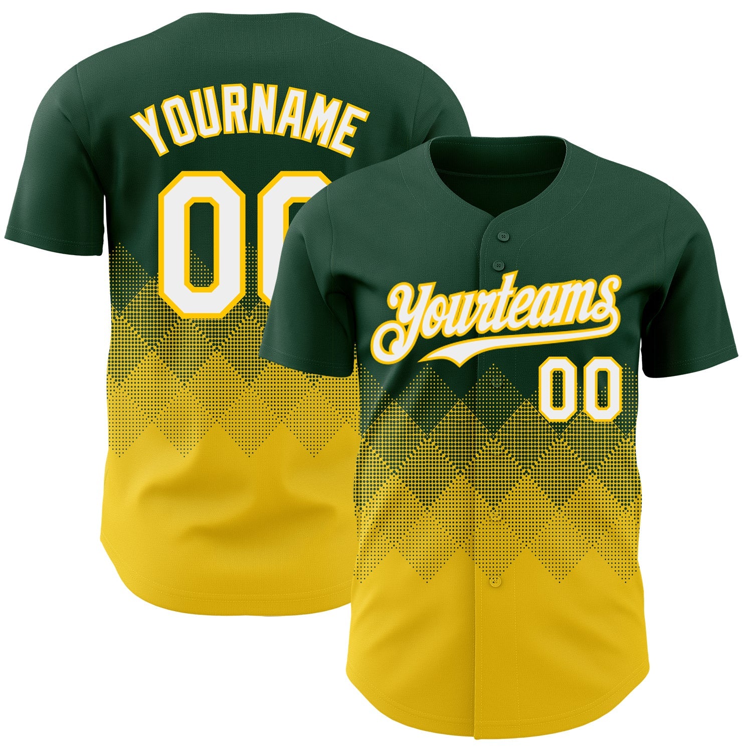 Custom Green White-Yellow 3D Gradient Square Shape Authentic Baseball Jersey - Sky-Custom