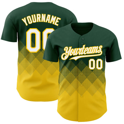 Custom Green White-Yellow 3D Gradient Square Shape Authentic Baseball Jersey - Sky-Custom