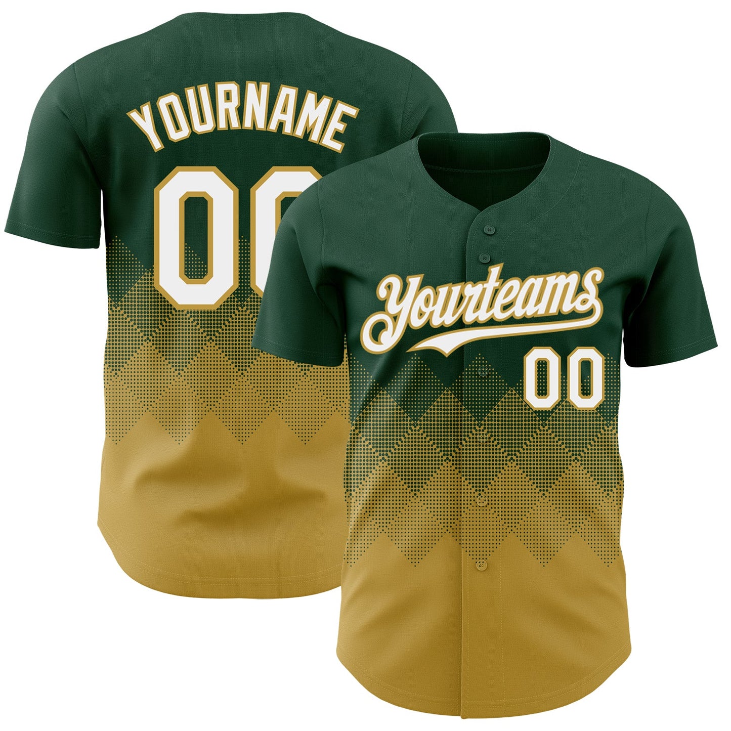 Custom Green White-Old Gold 3D Gradient Square Shape Authentic Baseball Jersey - Sky-Custom
