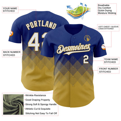 Custom Royal White-Old Gold 3D Gradient Square Shape Authentic Baseball Jersey - Sky-Custom