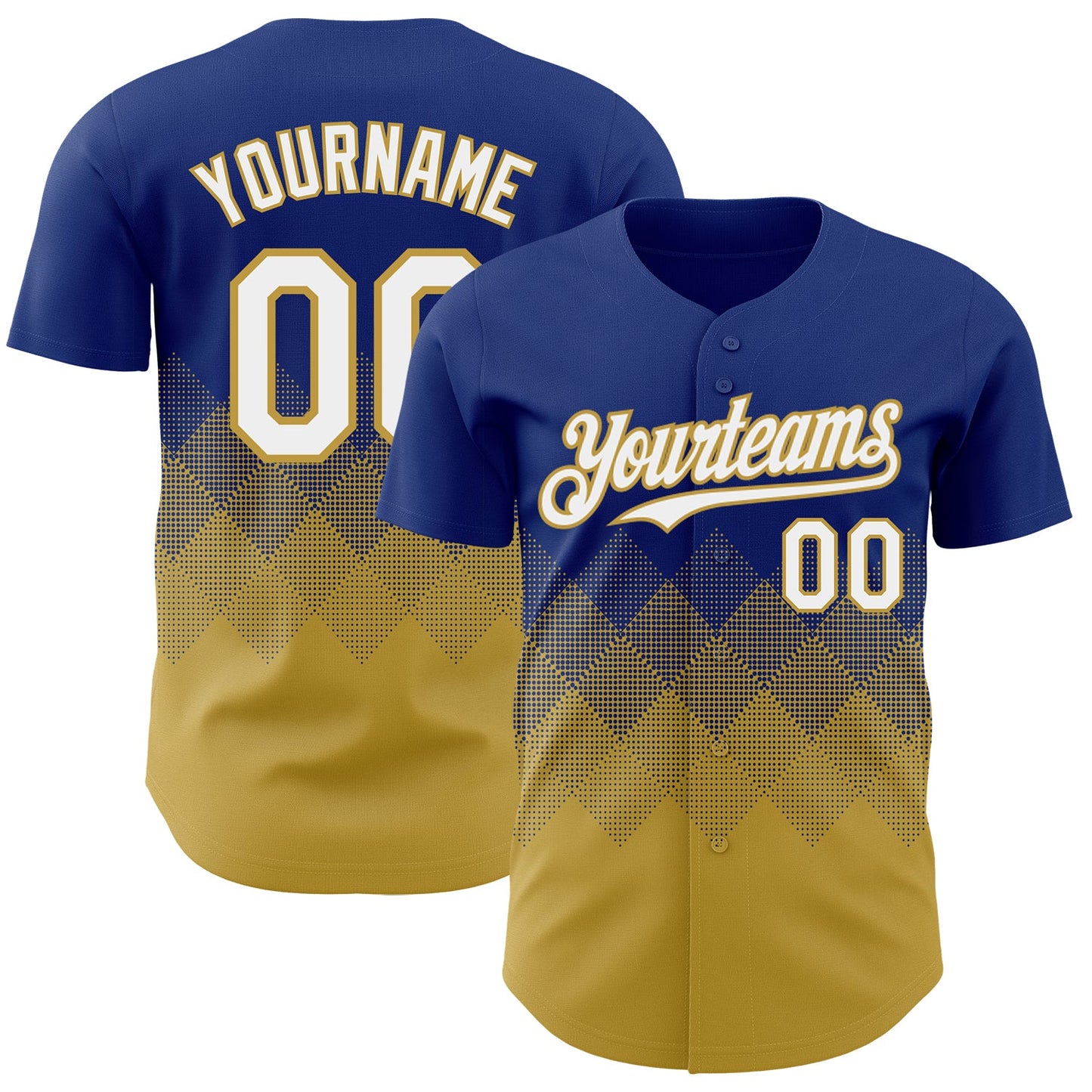 Custom Royal White-Old Gold 3D Gradient Square Shape Authentic Baseball Jersey - Sky-Custom