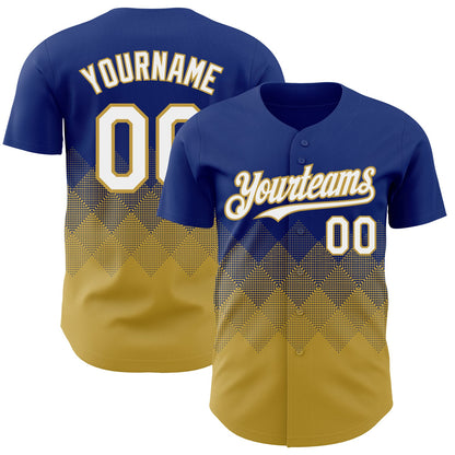Custom Royal White-Old Gold 3D Gradient Square Shape Authentic Baseball Jersey - Sky-Custom