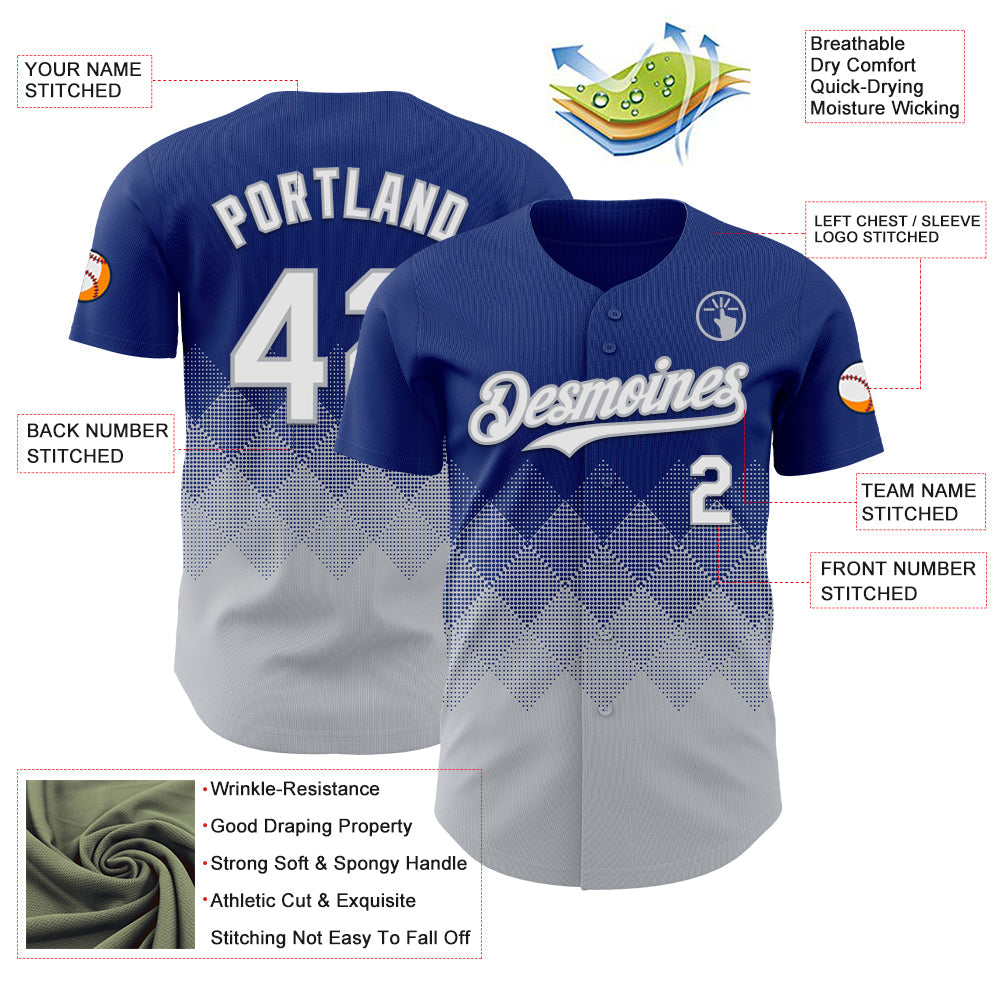 Custom Royal White-Gray 3D Gradient Square Shape Authentic Baseball Jersey - Sky-Custom