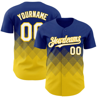 Custom Royal White-Yellow 3D Gradient Square Shape Authentic Baseball Jersey - Sky-Custom