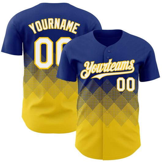 Custom Royal White-Yellow 3D Gradient Square Shape Authentic Baseball Jersey - Sky-Custom