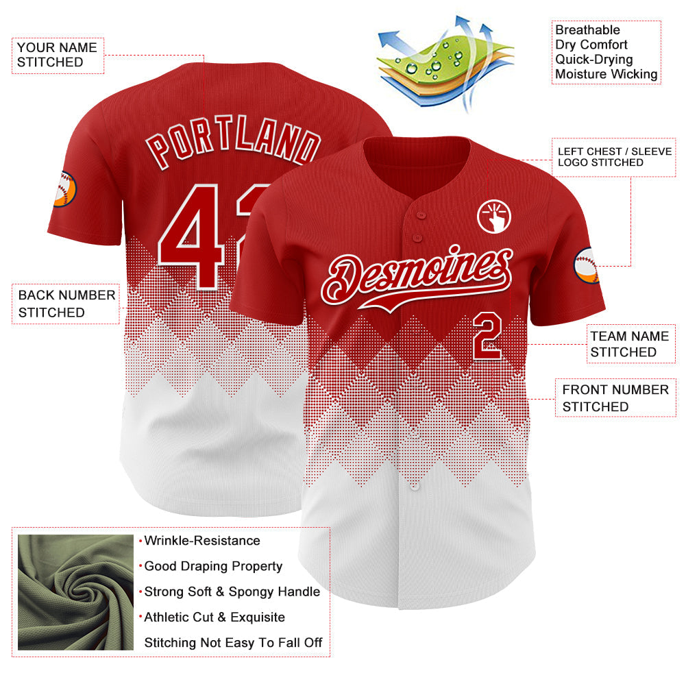 Custom Red White 3D Gradient Square Shape Authentic Baseball Jersey - Sky-Custom