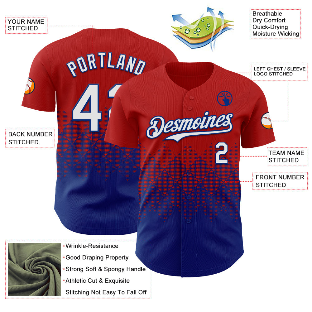 Custom Red White-Royal 3D Gradient Square Shape Authentic Baseball Jersey - Sky-Custom