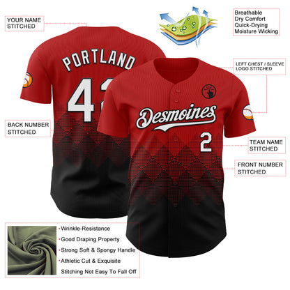 Custom Red White-Black 3D Gradient Square Shape Authentic Baseball Jersey - Sky-Custom