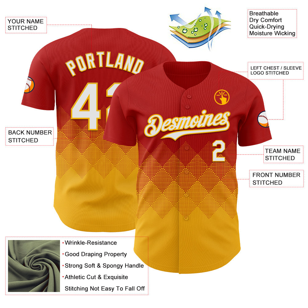 Custom Red White-Gold 3D Gradient Square Shape Authentic Baseball Jersey - Sky-Custom