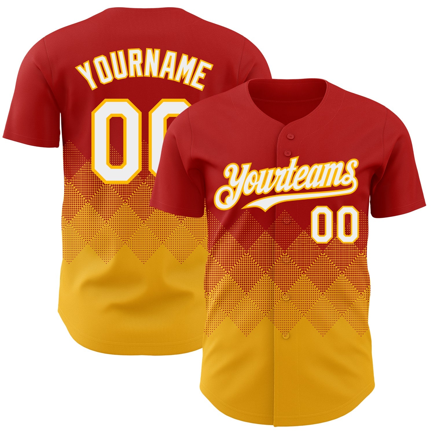 Custom Red White-Gold 3D Gradient Square Shape Authentic Baseball Jersey - Sky-Custom